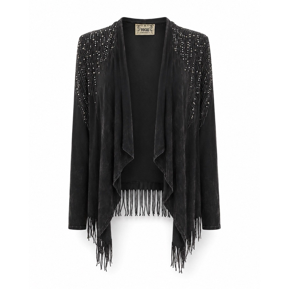 VOCAL Rhinestone Fringe Waterfall Topper/Cardigan XL Boho Western Rocker Biker